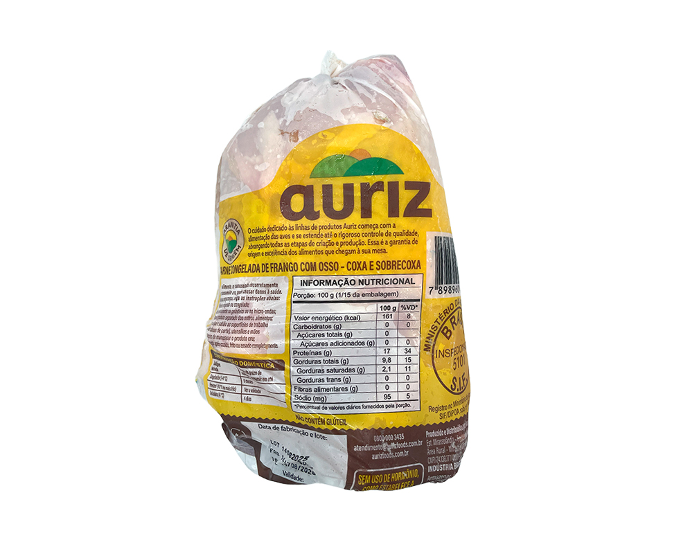 COXAS E SOBRECOXAS DE FRANGO CONGELADAS COM OSSO AURIZ (CX 20 KG)